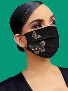 50 piezas/20 piezas Mascarilla facial elegante con estampado de mariposas negras, de tela no tejida transpirable, adecuada para uso diario, para mujeres - Multicolor - Ver 2
