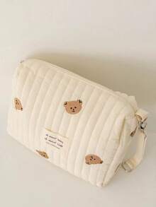 Personalized Large Capacity Custom Embroidery Mommy Bag, Cute Bear Pattern Diaper Bottle Carrier Tote With Stroller Hook For New Moms - Multicolor - View 16