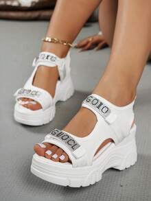 SHIHUA 女士厚底运动凉鞋，休闲高跟坡跟厚底夏季沙滩鞋，增高8厘米，适合搭配连衣裙，2025年夏季新品 - 白色 - 查看 3