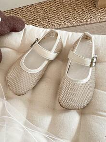 Girls' Shoes! Breathable Net Mesh Style, Simple, Elegant, Comfortable And Versatile. Perennial Flat Shoes, Convenient And Comfortable To Wear - Apricot - View 1