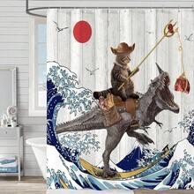 New Fowocu 78 Inch Long Funny Cat Dinosaur Shower Curtain Fun Cool Cat Ane Ocean Wave Waterproof Fabric Shower Curtains For Bathroom Kids Rustic Wood Farmhouse Bath Curtain Dr (72''*78'') - 棕色 72 英寸寬 x 78 英寸長(1 包) - 查看 2