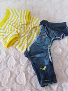 2025新款条纹连体衣宠物衣服小型犬春秋款贵宾犬比熊犬幼犬防脱毛服