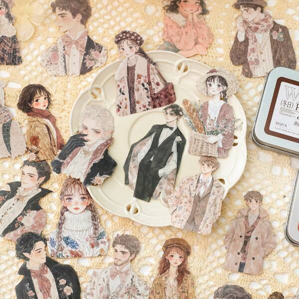 100pcs/Pack Laser Cutout Human Figure Theme Stickers, Creative Aesthetic Decorative Stickers, DIY Craft Material, Holiday Gift, Personal Scrapbooking School Supplies School Supplies, Back To School