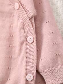 3pcs/Set Newborn Baby Thin Long Sleeve Romper & Hat Knit Set - Pink - View 4