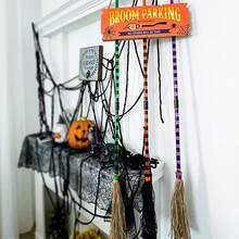 Halloween Witch Broom Decorations, Light Up Broom Parking Sign With 3 Wooden Witch Broomstick For Front Porch Wall Decor - Orange - View 5
