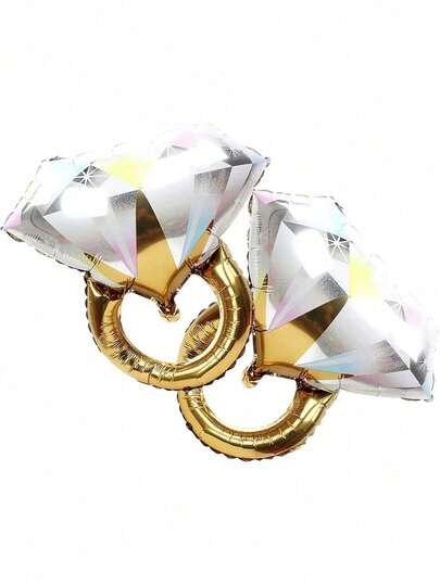 2 件水钻环铝制气球，婚礼新娘送礼会结婚订婚派对用品