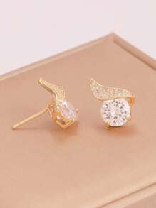 Aretes con diseño de alas de ángel con un solo CZ - Cubic Zirconia brillante, elegante y lujosa joyería de moda para mujer para uso diario, boda, banquete, fiesta y como regalo