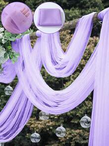 1 件/2 件 2 米纯色浅紫色纱桌旗，雪纺拱门婚礼拱门布桌布，生日派对桌布装饰，情人节背景装饰，涤纶浪漫婚礼派对桌饰