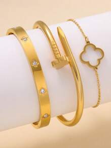 Brazalete de flores grandes decorado con circonita de acero inoxidable de moda, adecuado para uso diario, San Valentín, mamá, madre, Día de la Madre, regalo