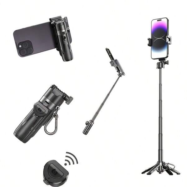 Perche à selfie portable extensible de 16 pouces, équipée d'une batterie de 55 mAh, d'une télécommande sans fil, d'un support rotatif à 360°, d'un système de libération à un clic et d'une conception en ABS légère, convenant à divers smartphones. Parfait pour les concerts, le camping, les voyages et la diffusion en direct. (La nouvelle version est dotée d'un réglage de mise au point amélioré)