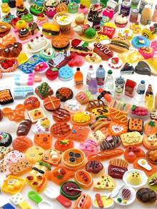 50pcs Mini Food And Beverage Toys Mixed With Resin Food, Mini Kitchen Pretend Game, Adult Mini Food Set (Random). - Multicolor - View 4