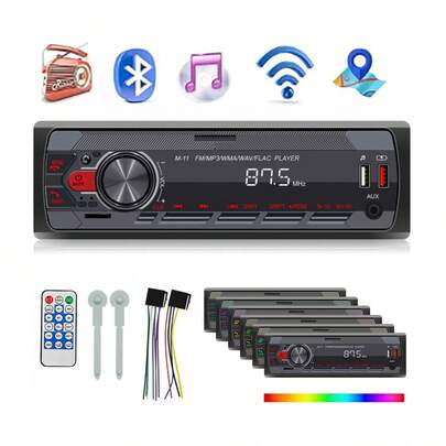 1din Autoestéreo Estereo para Carro Bluetooth MP3 con Usb,Kit para Instalación con Toma Auxiliar/USB/Tarjeta TF,Receptor FM,Panel Luminoso de 7Colores