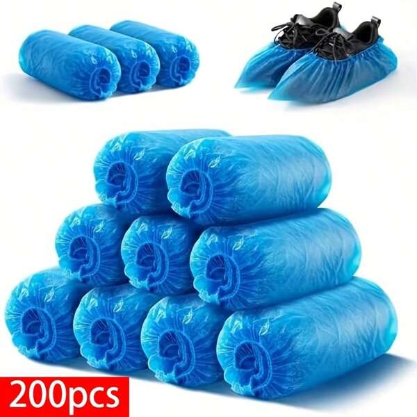 100pcs Disposable Shoe Covers, Waterproof PE Material, Anti-Slip & Durable, 35.05x17.78 Cm - Keep Floors Clean, Blue, Foldable Design For Easy Storage