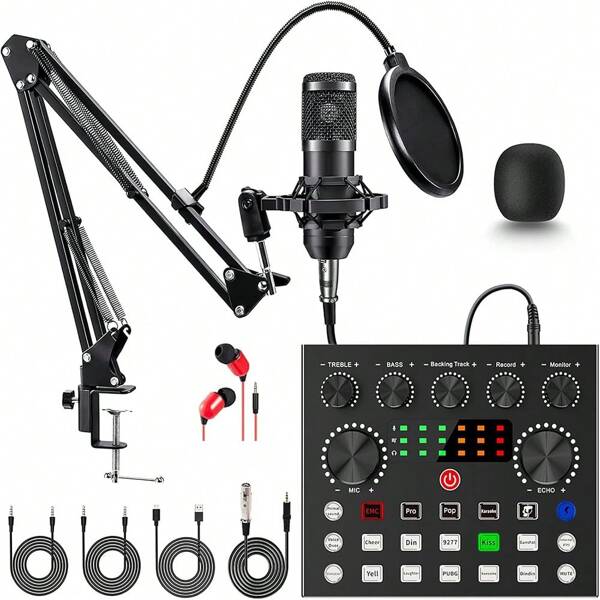 Professional Live Broadcast Podcast Equipment Mixer Bundle, Live Sound Control Device With BM800 Microphone Set, Sound Card And Microphone Kit For Audio Recording, Gaming, Singing,Live Streaming