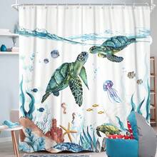 New Fowocu Sea Turtle Extra Long Shower Curtain Teal Blue Ocean Waterproof Fabric Shower Curtains For Bathroom  Funny Animal Octopus Starfish Anchor Fish Nautical Bath Curtain Dr (Teal, 72''*78'') - Teal 72"W x 78"L (Pack of 1) - View 4