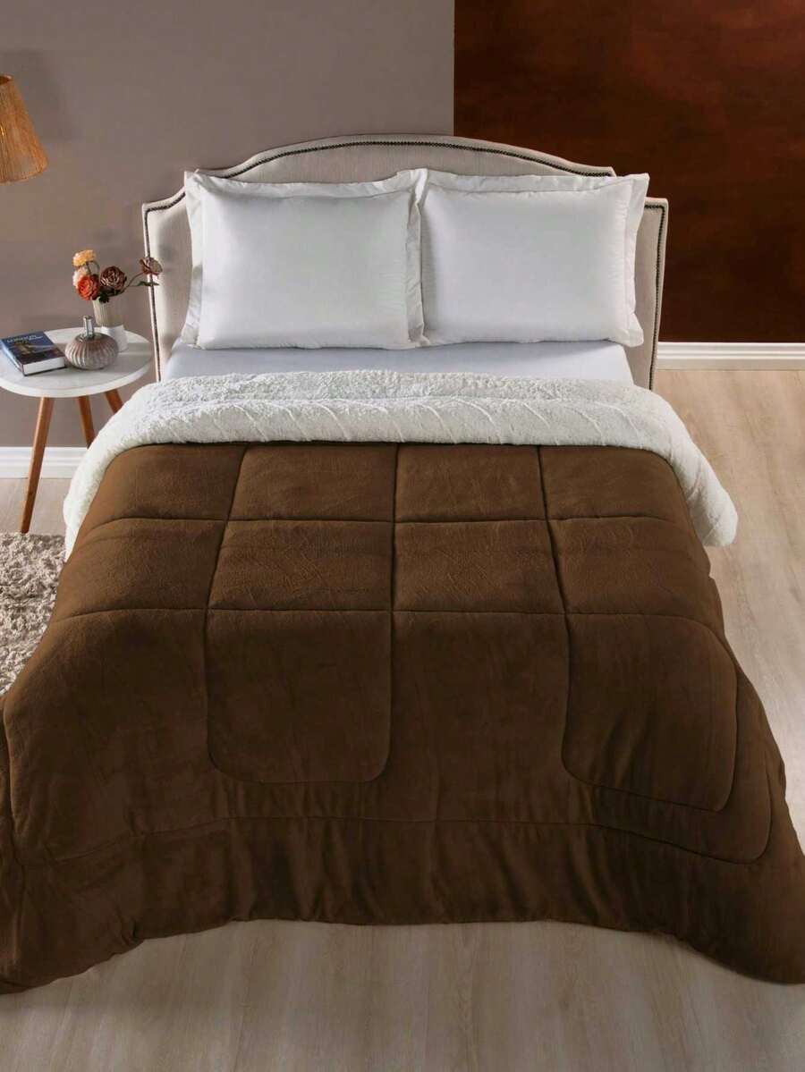 Blanket Duvet Quilt And Blanket Double Queen Size Double Sided Blanket And Sherpa Sheepskin - 煙草. - 查看 1