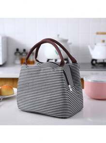 1pc Striped Lunch Bag, Insulated Lunch Box,Waterproof Oxford Cloth Lunch Tote Bag, Large Picnic Bag, Insulated School Lunch Bag, Carry Bag, Lunch Container, Back To School, Outdoor Carrying Bag