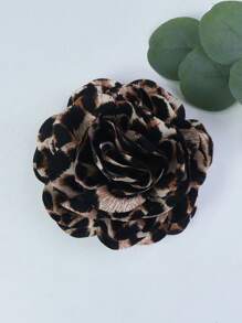 15cm Exaggerated Vintage Leopard Print Luxurious Fabric Multi-Layered Rose Camellia Flower Brooch For Women, High-End