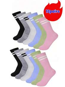 1/5/6/10/12 Pairs Solid Color Elastic Bottom Unisex Outdoor Sports Riding Running Mid-Calf Socks