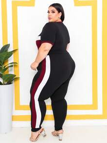 Women's Plus Size Set Jogger Pants And Short Sleeve Blouse - GG123 - Crepe Knit - Màu Đỏ Sâu - Xem 5