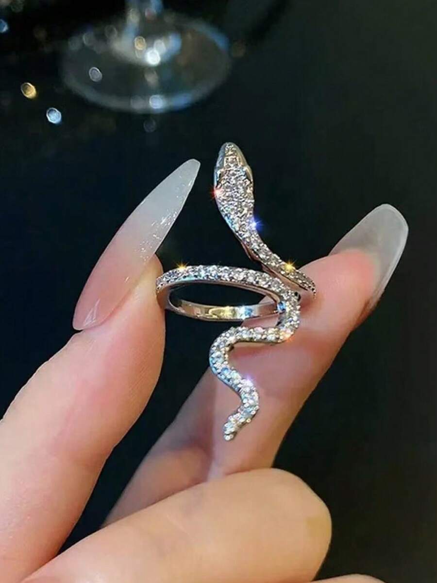 1 Stück gotischer glänzender eleganter Schlangen-Ring mit Zirkonia-Stein, verstellbares Manschetten-Armband, einzigartiger Schmuck für Männer & Frauen, besondere Party-Dekoration