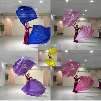 1pc 140x140cm Dance Flag Large Fan Dance Prop For Church Performance Praise Flag With Telescopic Rod
