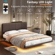 MERAX Floating Bed Frame With LED Light, Modern PU Leather Platform Bed, No Boxing Spring Needed, Assemble Easily,Full Size-Coffee - 全尺寸咖啡 - 查看 3