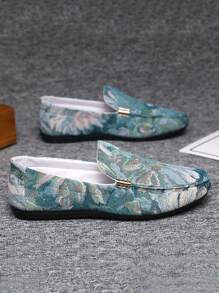 (Random Print Pattern) Men Loafers, New Summer Non-Slip Durable Flat Comfortable Slip-On Shoes, Outdoor Casual Driving Men Printed Canvas Breathable Big Size Fashionable Lightweight Odor-Resistant Canvas Shoes, Versatile Casual Slip-On For All Seasons