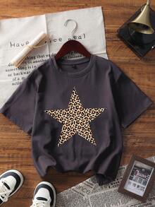 3pcs/Set Tween Girl Bow, Star & Cherry Print Short Sleeve T-Shirts, Summer Tops - Multicolor - View 4