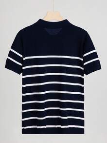 ALTZTAR 男士休闲简约条纹针织短袖毛衣 - 藏蓝色 - 查看 4