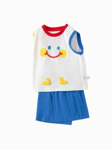 Balabala Young Boy Short Sleeve Set Boys' Quick-Dry T-Shirt Summer Children's Two Pieces Set 2025 New - White and Blue - View 4