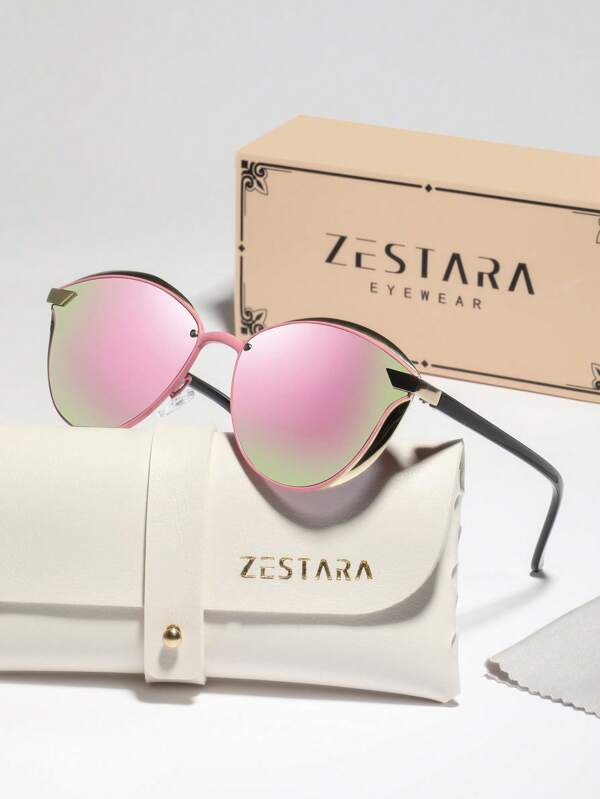 1 Pair Women's Metal Cat Eye Mirror Fashion Glasses, Chic Elegant Retro Minimalist Polarized Fashion Glasses Suitable For Hiking, Cycling, Camping, Beach, Holiday, Comes With Elegant Packaging