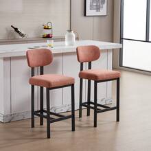 Bar Stool 2-Piece Set, Metal Frame Decorative Chair, Living Room Kitchen Chair, Living Room Soft Cushion Chair, Suitable For Various Scenarios Such As Living Room/Bar/Coffee Shop, Etc - 2PC(橘色) - 查看 6