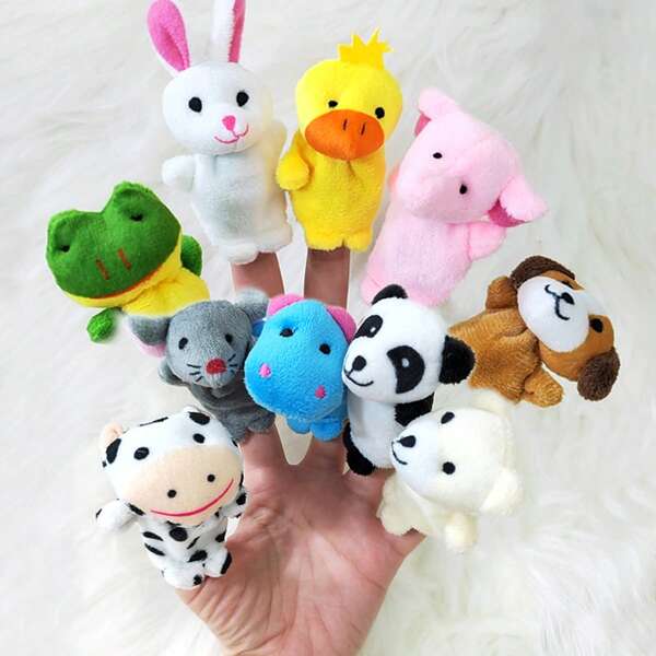 Christmas Decoration 10pcs/Set Finger Puppet Double Layer With Feet Animal Plush Toy As Story Telling Helper Gift For Baby,Baby Helpers,Hand Puppet Set,Baby Doll Bed