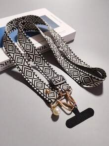 Adjustable Retro Plaid Lanyard With Pearl Decor, Suitable For ID Card Or Casual Use - Multicolor - View 7