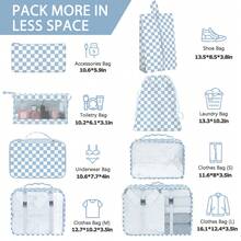 8pcs Travel Packing Cubes Set,Travel Portable Clothes Storage Bags, Compression Storage Shoe Bag, Clothing Underwear Bag, Luggage Packing Organizers,Pack Your Luggage With Ease ,Travel Essential Accessories - Kẻ caro xanh - Xem 3