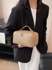 Versatile Minimalist Portable Cosmetic Bagtravel Essentials For Vacation Summer Holiday Back To School School Stuff Bag For School Travel Bag For Women Makeup Bag For Travel - Khaki - View 2