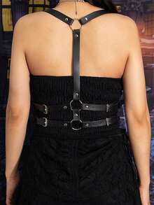 1pc Women's Black Gothic Style Silver Double Bar Criss-Cross Suspender, Suitable For Halloween Party Or Daily Commute Outfit - Black - View 6