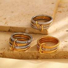 Elegant Geometric Minimalist Bicolor Gold & Silver Design 18K Plated Stainless Steel Stackable Separable Link Rings, Fashion Jewelry For Women, Everyday & Party Wear