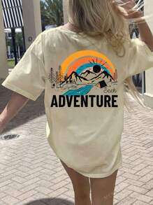 Seek Adventure Print Tee Shirt, Suitable For Camping, Hiking, Nature Lovers, Adventure Seekers, Summer Holiday
