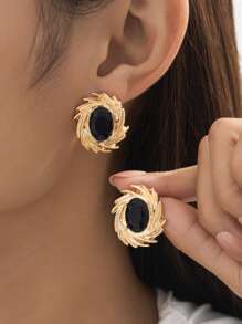 1 Pair Minimalist French Elegant Gem Inlaid Fireworks Design Ladies Earrings, Suitable For Daily Wear/Commute/Dating