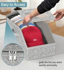 2 PCS Stackable Hat Storage For Baseball Caps, Holds Up To 24 Caps Hat Organizer For Closet, Sturdy Snapback Boxes For Men With Cardboard - Xám - Xem 7