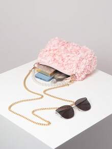 Elegant 3D Flower Handbag, Pearl Bag, Metal Chain Shoulder Bag, Prom Accessories, Prom Bag, Prom Dresses For Women, Elegant Bag For Women (Pattern Random) - Pink - View 8