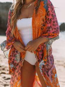 Beautiful Nomad Floral Printed Bohemian Casual Spring Open Front Long Sleeve Kimono - Multicolor - View 4