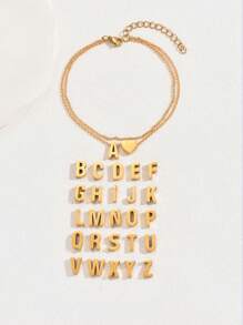 1pc Fashionable Minimalist 26 Initial Double Layer Anklet, Suitable For Summer Outing, Beach, Holiday, Daily Wear, A Great Gift For Teenage Girls