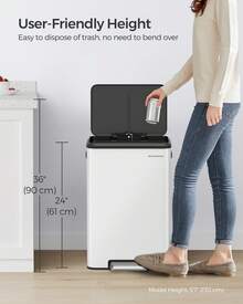 SONGMICS Kitchen Trash Can, 10.5-Gallon (40L) Garbage Can With Lid And Wide Foot Pedal, Soft Close And Stays Open - trắng - Xem 7