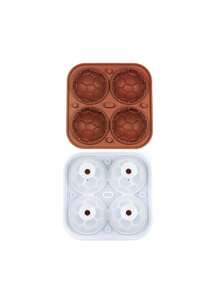 1 Stück 4 Kammern 3D Sphärisches Fußball Basketball Silikon Eiswürfelform, Schwarz, Kaffee, Olivgrün Farben, Eiswürfelmaschine für Kühlschrank, großes Volumen, einfache Entnahme, praktische Eisherstellung, versiegelte Verpackung, mit Deckel, Küchenartikel