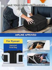 Ryanair 40x20x25 可擴展座下背包，航空公司認證防水機艙包，附 USB 接口 - 灰色 - 查看 8