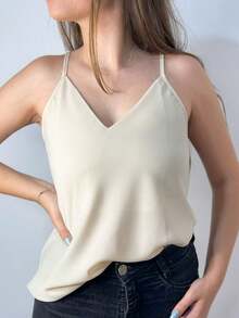 Women's Tank Top With Adjustable Straps Basic Crepe Strappy Top - Cát - Xem 3