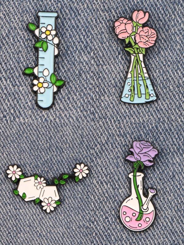 1/4 piezas Broche de flor esmaltado artesanal con reactivo químico, insignia de solapa con flor para decorar la mochila, regalo para amigos